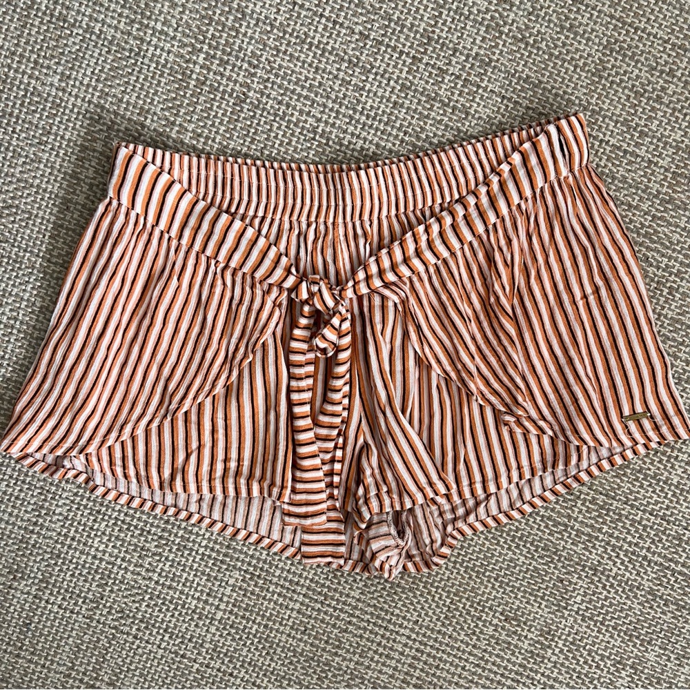 Roxy Orange Striped Front Tie Lightweight Shorts